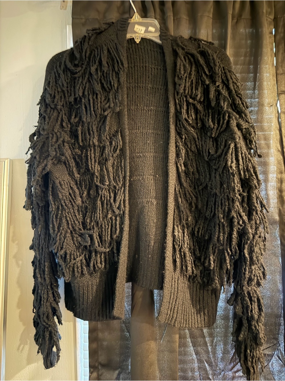 GAP Black Fringe Open-Front Cardigan